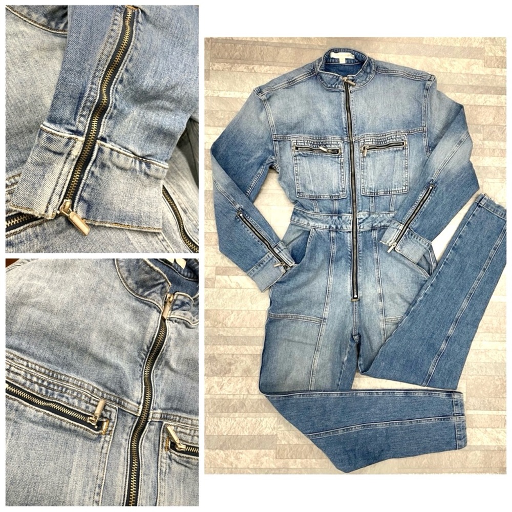 Jonathan Simkhai Denim Long Sleeve Zip Up Jumpsuit - $395